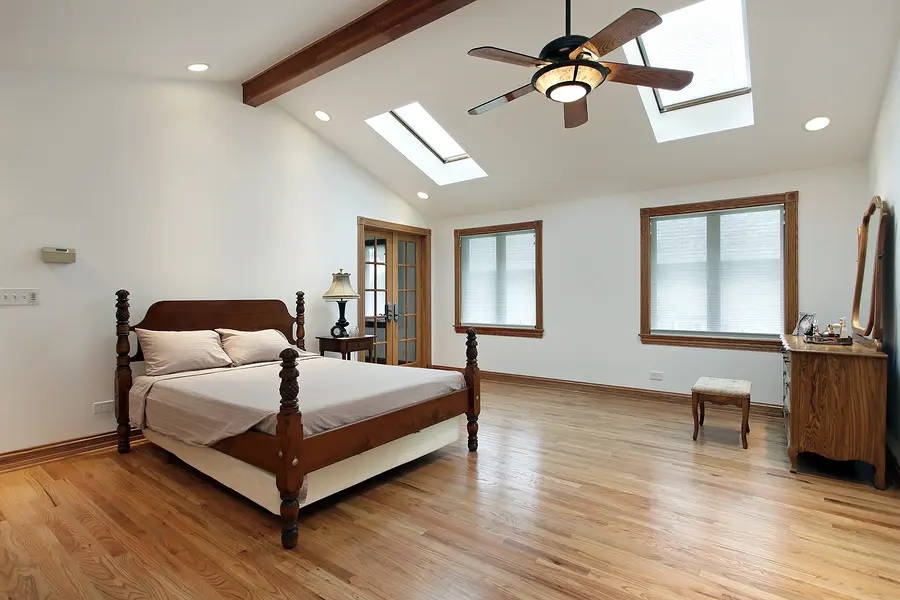 Master bedroom in luxury home with two skylights skylights in harrisonburg virginia