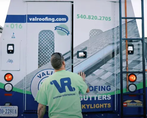 back of Valley Roofing & Exteriors truck