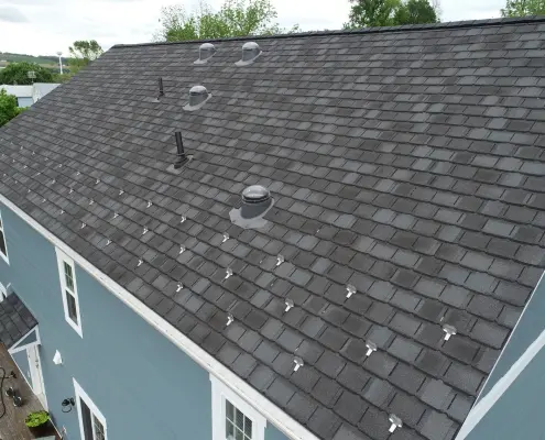 Skylights on a roof in Staunton, Virginia not in need of roof repairs.
