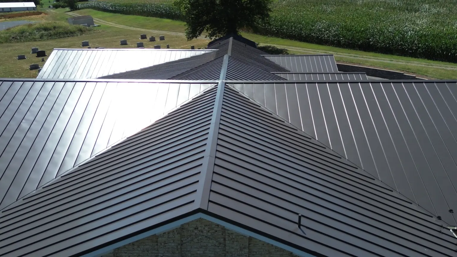 DCIM100MEDIADJI_0222.JPG Drone photo of complex rooflines on new metal roof at Dayton Mennonite Church