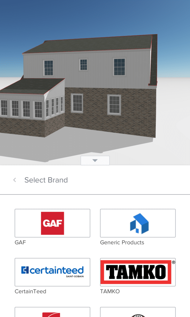 Brands Brands of roofing products in HOVER 3D software.