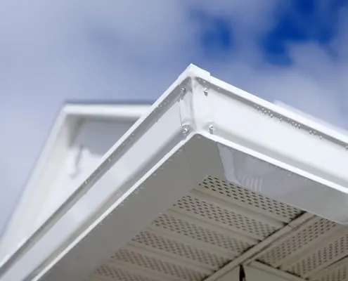 close up of newly installed gutters at Halterman home