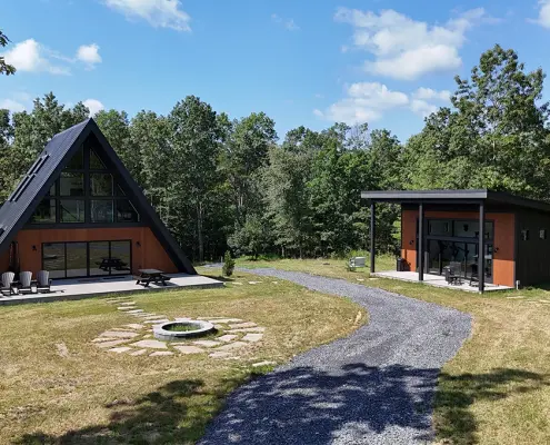 Mount Jackson A-Frame with Standing Seam Metal Roof, Seamless Gutters and Velux Skylights