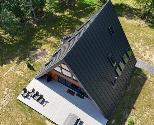 Mount Jackson A-Frame with Standing Seam Metal Roof, Seamless Gutters and Velux Skylights