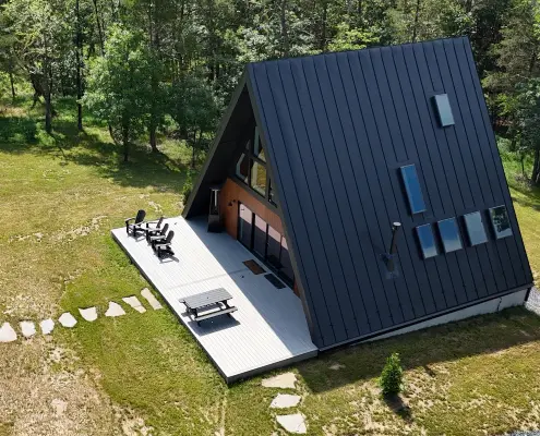 Mount Jackson A-Frame with Standing Seam Metal Roof, Seamless Gutters and Velux Skylights