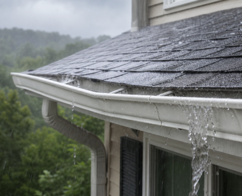 Gutter sagging with rainwater