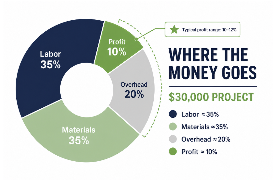 Screenshot 2026-08-05 130340 where the money goes pie chart on a $30,000 project