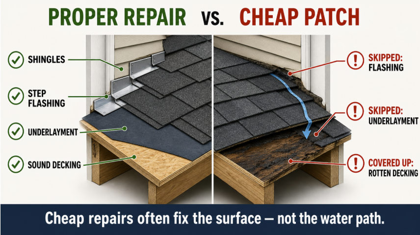 Proper Repair vs Cheap Patch - cheap pairs often fix the surface, not the water path.