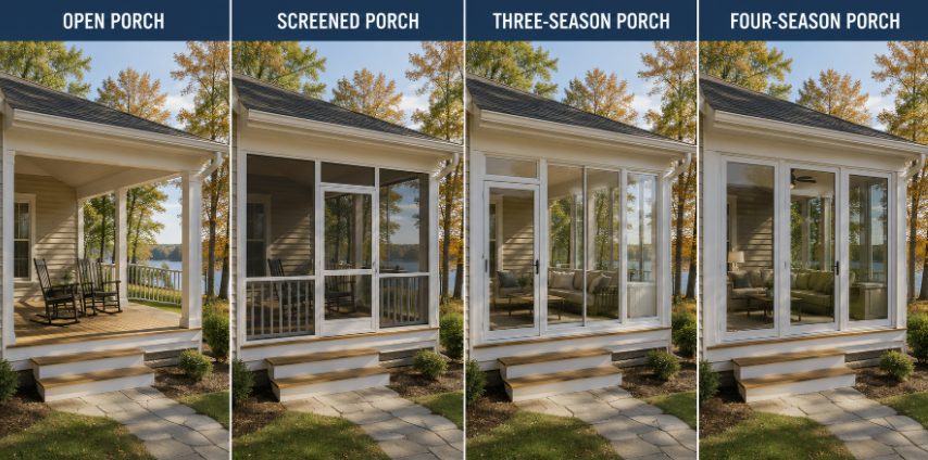 open v screened v 3 season v 4 season different types of sunrooms