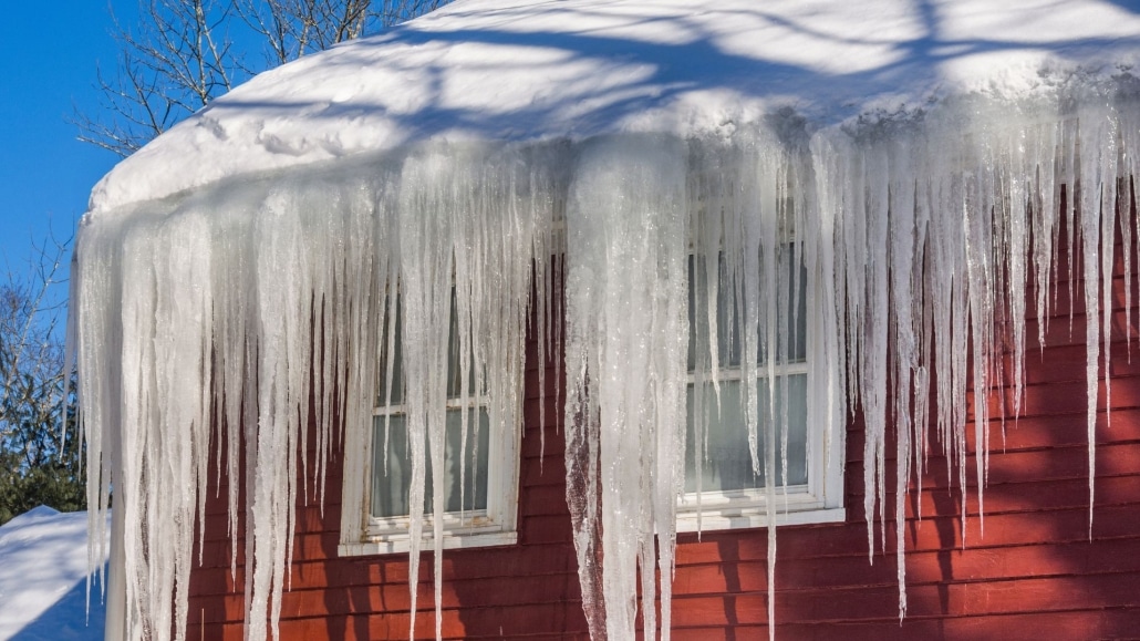 image of ice dam forming on roof