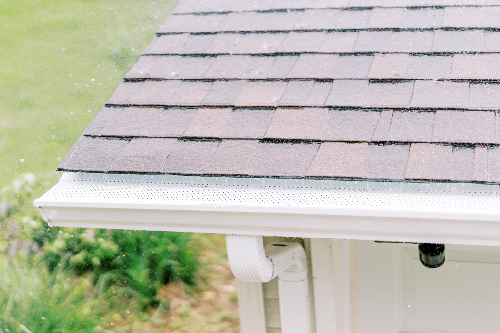closeup of gutters with rain
