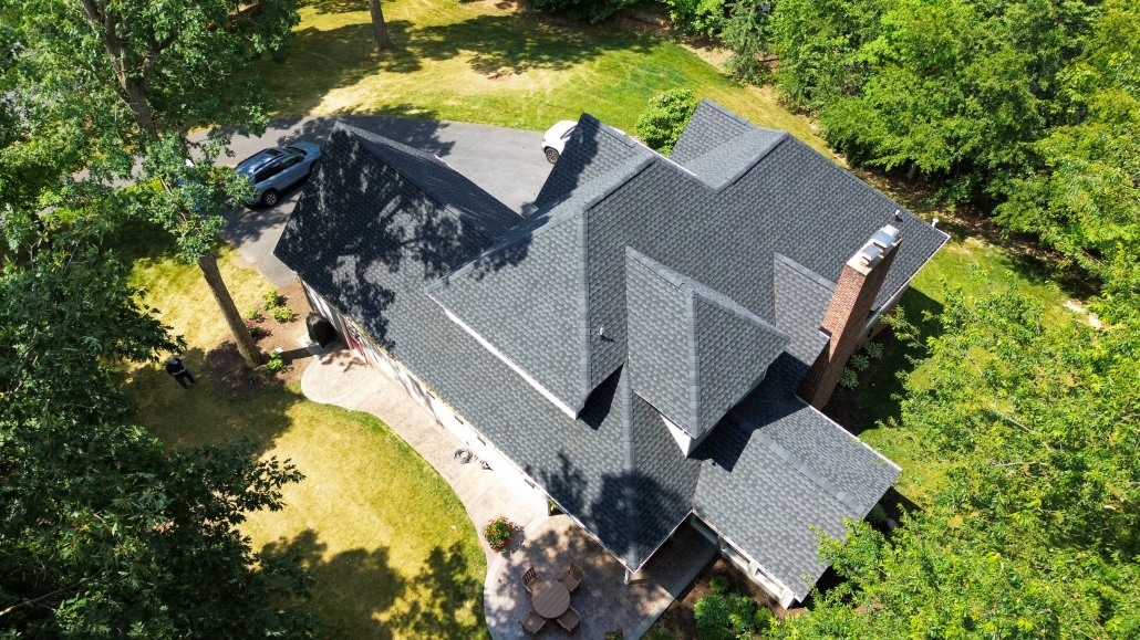 View from drone of new roofing system
