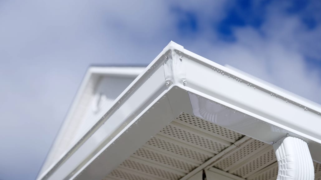 close up of newly installed gutters at Halterman home