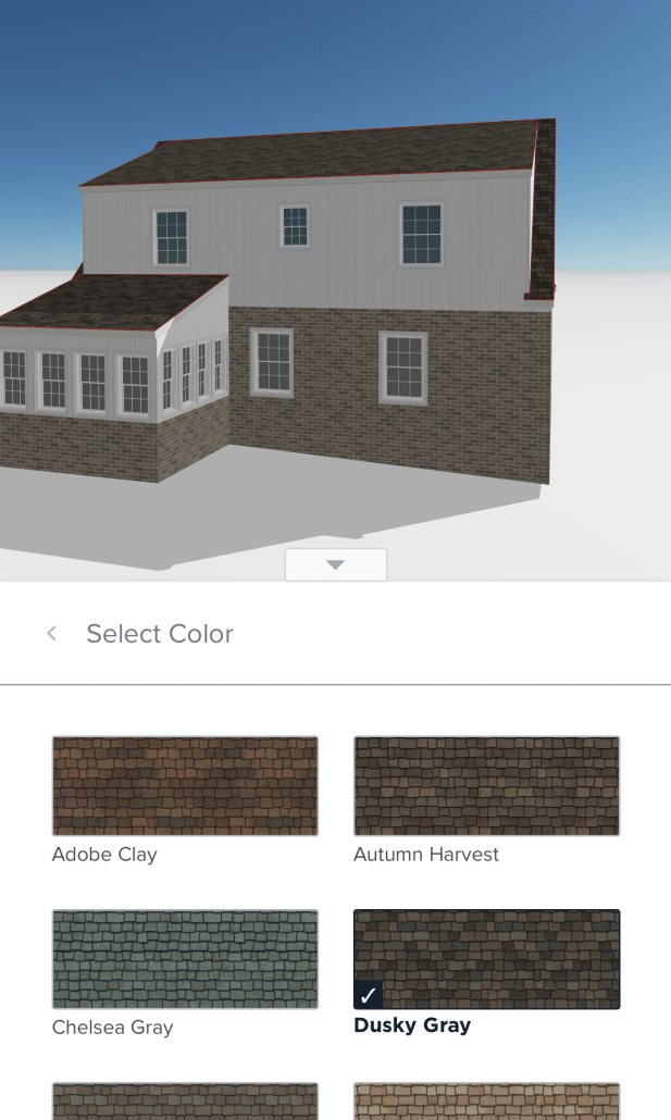 Shingle color options as seen in HOVER