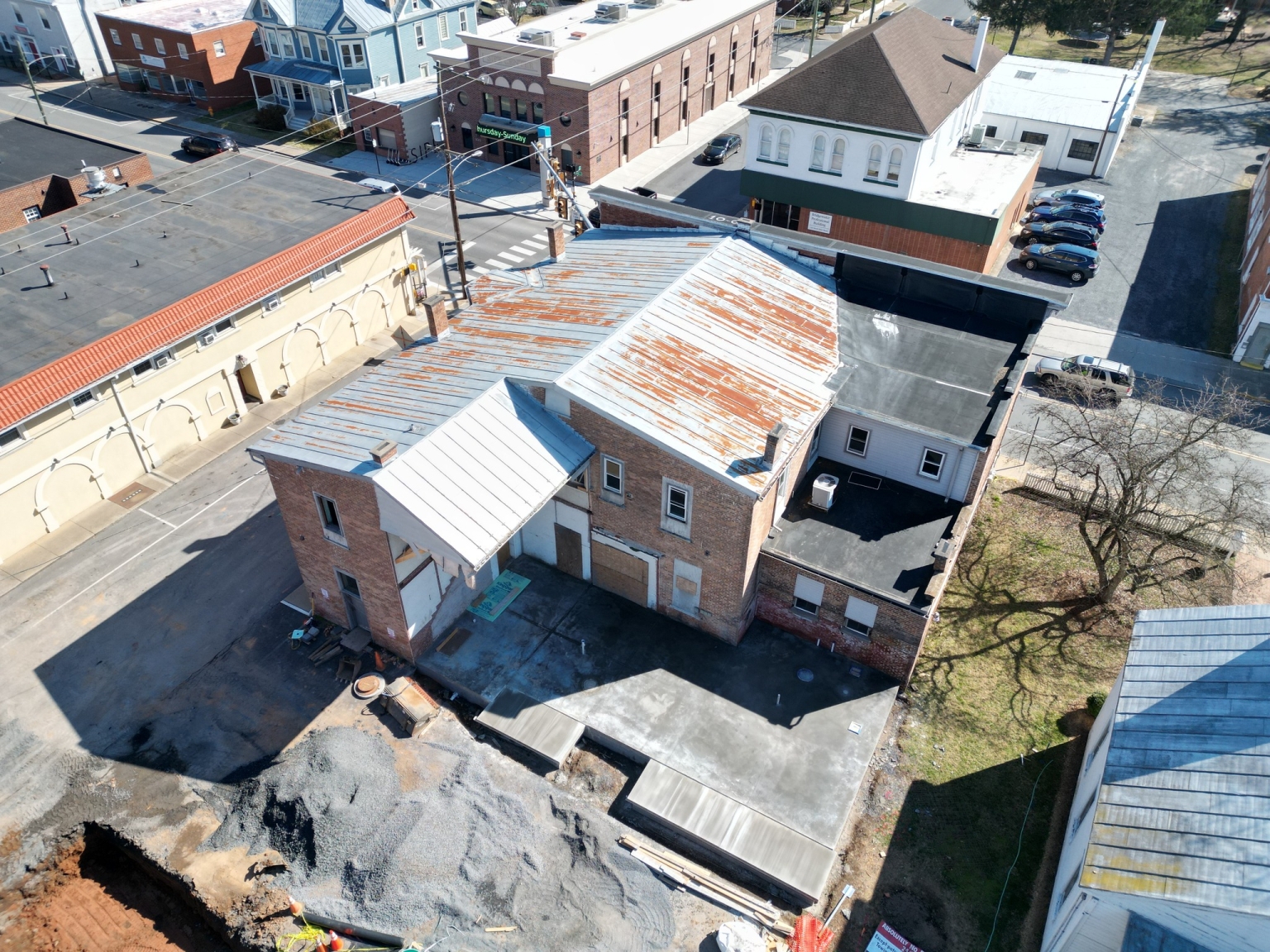 Aerial of Macados rusty metal roof